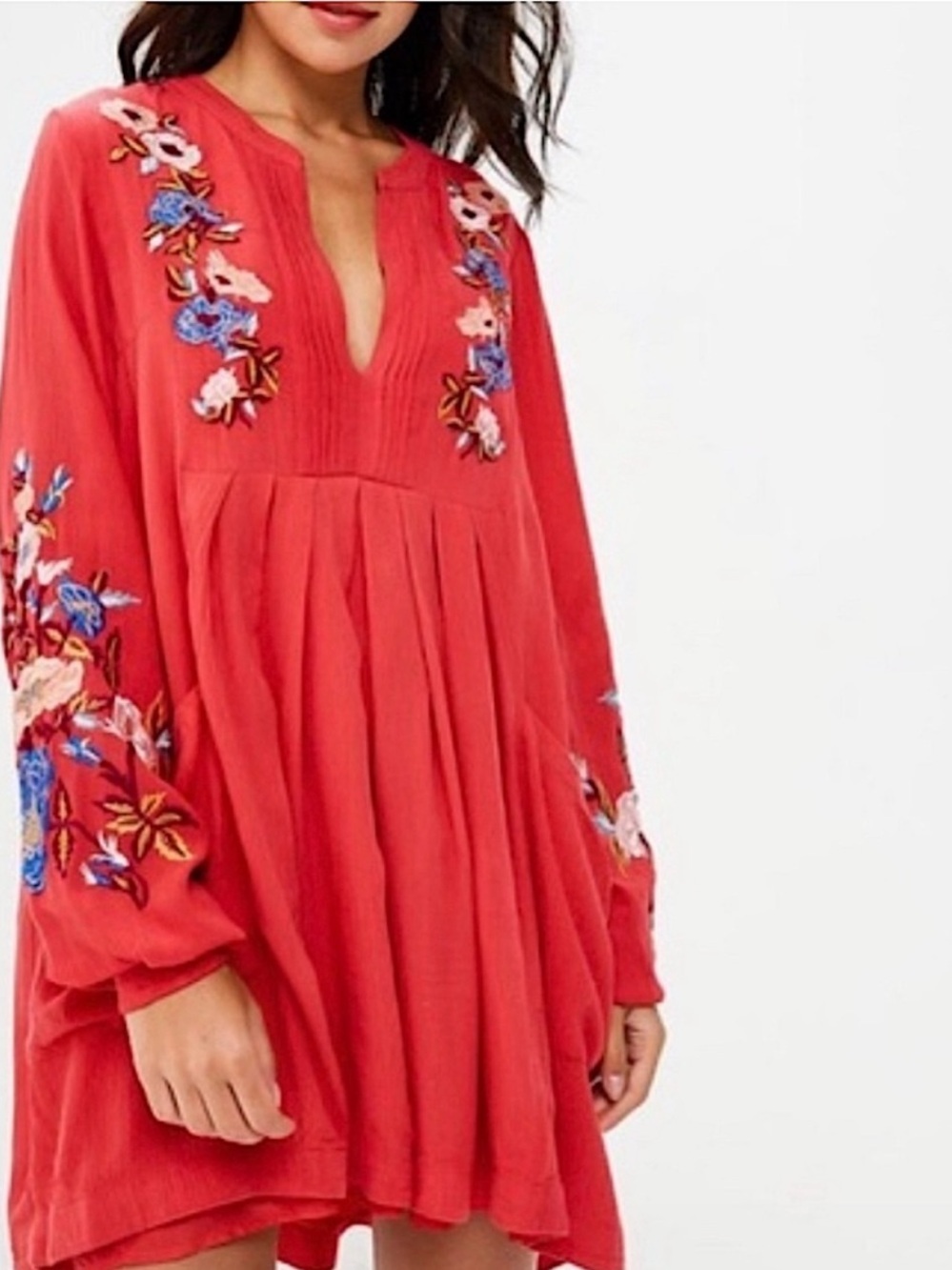 Free People Mia embroidered floral gauze peasant mini dress